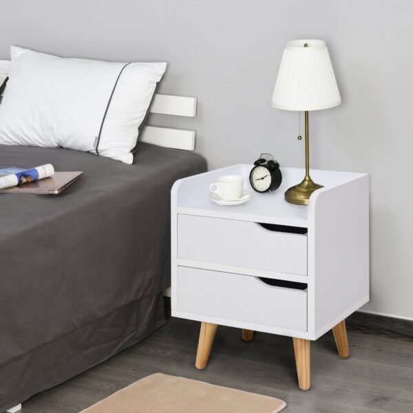 Comodino Moderno Bianco con Cassetti e Piedini in Legno - Design Elegante