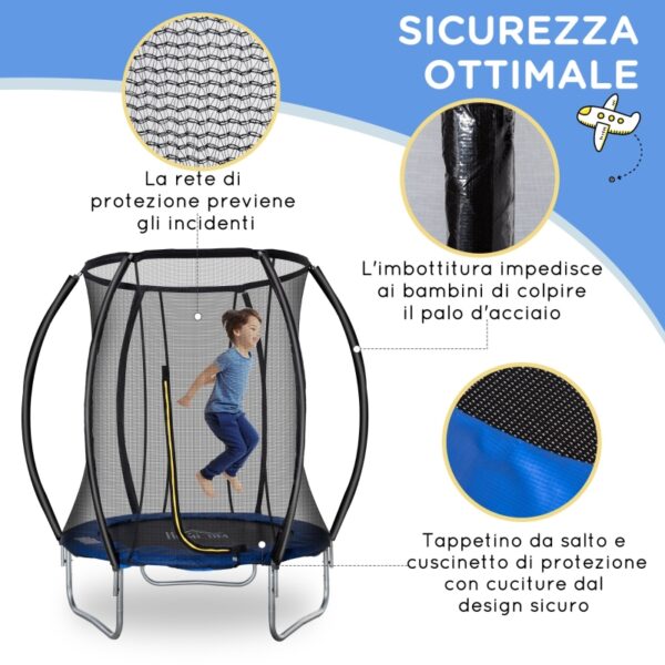 Trampolino Elastico Fitness Blu a 36 Molle per Adulti e Bambini con Rete di Protezione