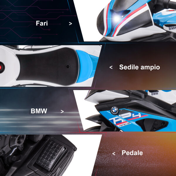 Moto per Bambini 18-60 Mesi Modello BMW HP4 con Fari, Musica e Pedali, Blu