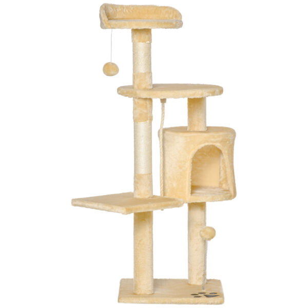 Albero per Gatti a 4 Livelli con Giocattoli, Beige, 40x40x114cm