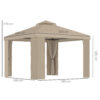 Gazebo da Giardino 3x3m in Metallo con Zanzariera e Tetto a 2 Livelli in Poliestere color Beige e Cachi