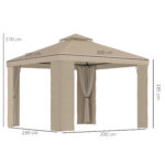 Gazebo da Giardino 3x3m in Metallo con Zanzariera e Tetto a 2 Livelli in Poliestere color Beige e Cachi