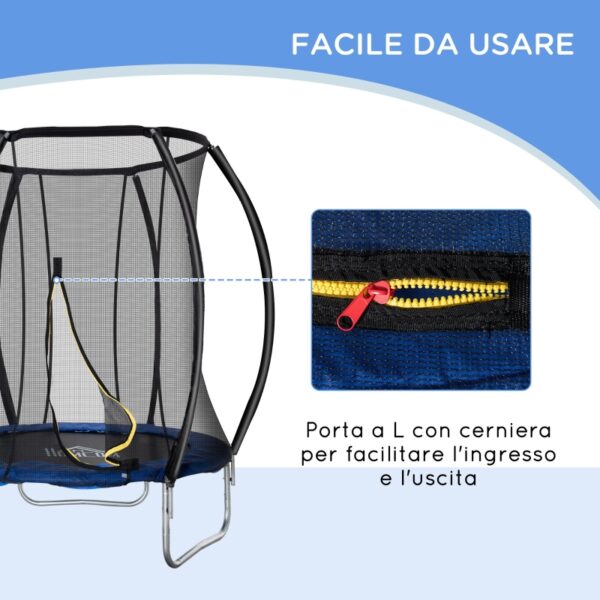 Trampolino Elastico Fitness Blu a 36 Molle per Adulti e Bambini con Rete di Protezione