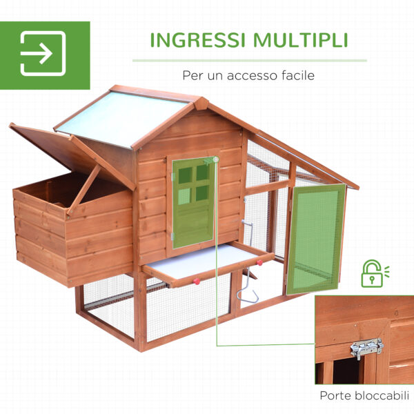 Pollaio in Legno con Casetta, Nido di Cova e Area Aperta, per 2-4 Galline, 190x66x116cm, Arancione