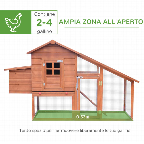 Pollaio in Legno con Casetta, Nido di Cova e Area Aperta, per 2-4 Galline, 190x66x116cm, Arancione