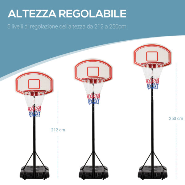 Canestro Basket Regolabile su 5 Livelli da 175-215 cm, Struttura Metallica con Ruote, Nero