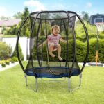 Trampolino Elastico Fitness Blu a 36 Molle per Adulti e Bambini con Rete di Protezione