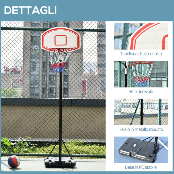 Canestro Basket Regolabile su 5 Livelli da 175-215 cm, Struttura Metallica con Ruote, Nero