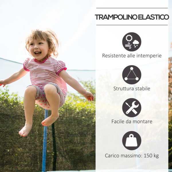 Tappeto Elastico Blu/Nero per Bambini e Adulti con Rete e Bordo Imbottito, Φ370x275 cm