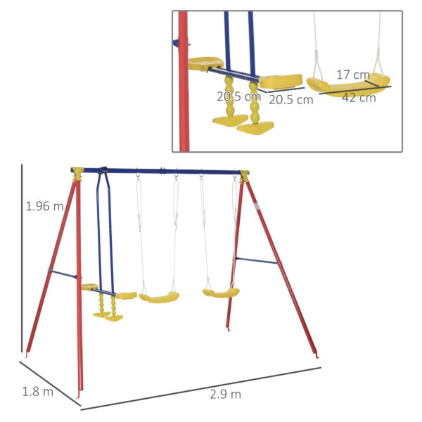 Set Altalene da Giardino 2 Singole e 1 Doppia Altezza Regolabile