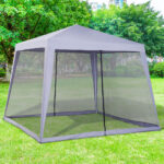 Gazebo da Giardino 3x3m con Zanzariera, Copertura in Poliestere e Struttura in Metallo, Grigio