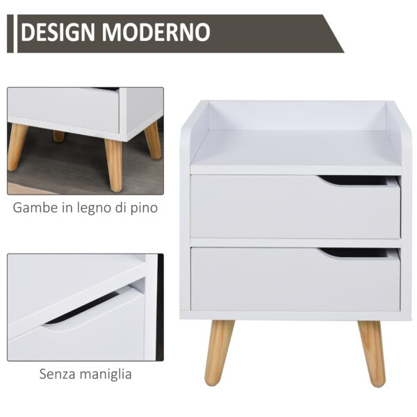 Comodino Moderno Bianco con Cassetti e Piedini in Legno - Design Elegante