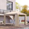 Gazebo da Giardino 3x3m in Metallo con Zanzariera e Tetto a 2 Livelli in Poliestere color Beige e Cachi