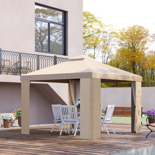 Gazebo da Giardino 3x3m in Metallo con Zanzariera e Tetto a 2 Livelli in Poliestere color Beige e Cachi