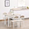 Set da Pranzo Tavolo e 4 Sedie in Metallo e MDF - Bianco e Legno