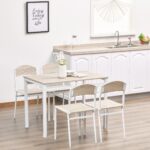 Set da Pranzo Tavolo e 4 Sedie in Metallo e MDF - Bianco e Legno