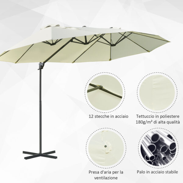 Ombrellone Doppio Beige in Poliestere Anti-UV Impermeabile, Dimensioni: 440x270x250 cm