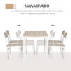 Set da Pranzo Tavolo e 4 Sedie in Metallo e MDF - Bianco e Legno