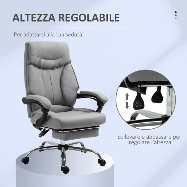 Sedia Ergonomica con Poggiapiedi Retrattile da Ufficio, Altezza Regolabile, Grigia