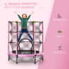 Tappeto Elastico per Bambini 3-6 Anni con Rete, Bordo Imbottito e Corde Elastiche, Trampolino da Giardino