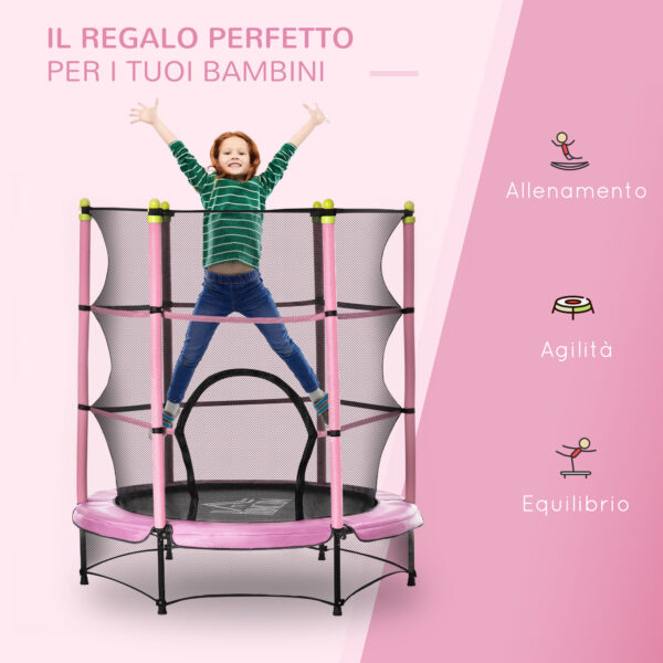 Tappeto Elastico per Bambini 3-6 Anni con Rete, Bordo Imbottito e Corde Elastiche, Trampolino da Giardino