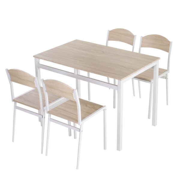 Set da Pranzo Tavolo e 4 Sedie in Metallo e MDF - Bianco e Legno