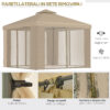 Gazebo da Giardino 3x3m in Metallo con Zanzariera e Tetto a 2 Livelli in Poliestere color Beige e Cachi