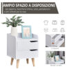 Comodino Moderno Bianco con Cassetti e Piedini in Legno - Design Elegante