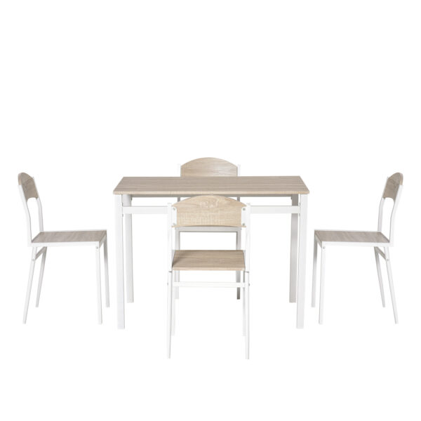 Set da Pranzo Tavolo e 4 Sedie in Metallo e MDF - Bianco e Legno