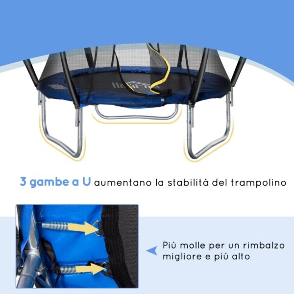 Trampolino Elastico Fitness Blu a 36 Molle per Adulti e Bambini con Rete di Protezione