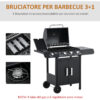 Barbecue a Gas con Coperchio, 4 Bruciatori da 11.6kW, Fornello, Mensola e 2 Ruote, Nero