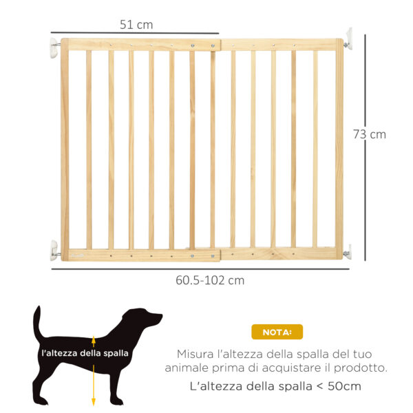 Cancellino per Cani Taglia Piccola e Media in Legno di Pino, Cancelletto Estensibile a 2 Pannelli, 60.5-102x73 cm