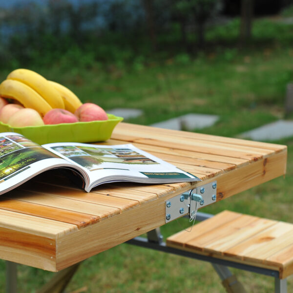 Tavolo da Campeggio Pieghevole a Valigetta con Sedie in Legno, Tavolo da Picnic Telaio in Alluminio per Esterno