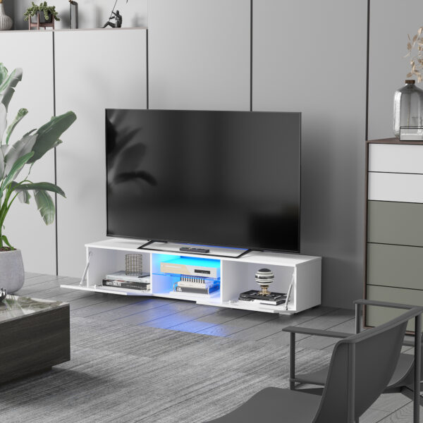 Mobile Porta TV Bianco con Luci LED 16 Colori per TV Fino a 55", 160x35x30 cm