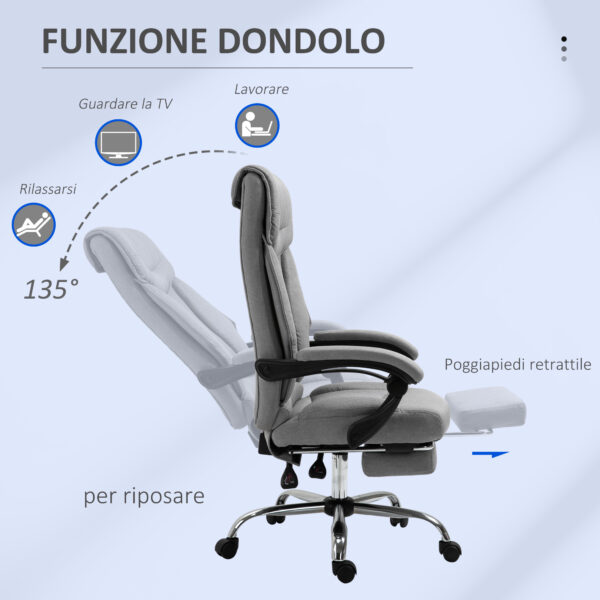 Sedia Ergonomica con Poggiapiedi Retrattile da Ufficio, Altezza Regolabile, Grigia