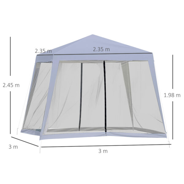 Gazebo da Giardino 3x3m con Zanzariera, Copertura in Poliestere e Struttura in Metallo, Grigio