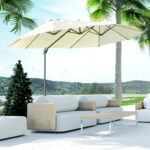 Ombrellone Doppio Beige in Poliestere Anti-UV Impermeabile, Dimensioni: 440x270x250 cm