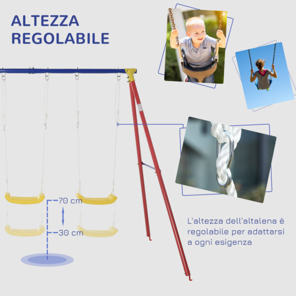 Set Altalene da Giardino 2 Singole e 1 Doppia Altezza Regolabile