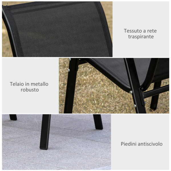 Sedie da Giardino Set 4 Pezzi: Braccioli, Metallo e Tessuto Traspirante, 70x54x90cm, Nero