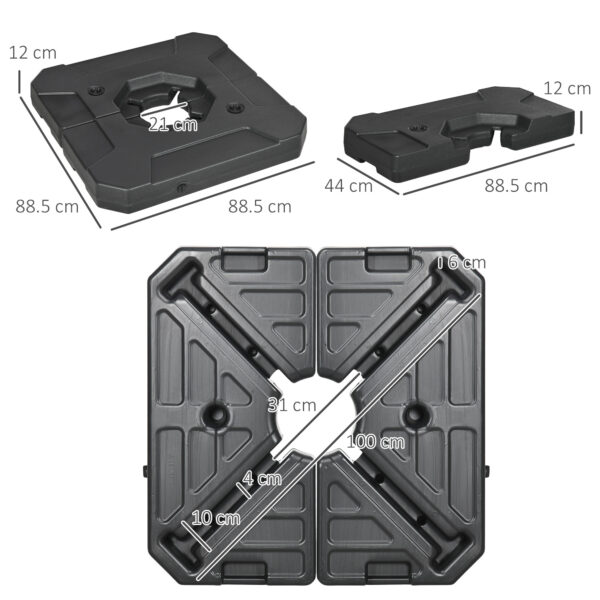 Set 2 Piastre Base per Ombrellone: Riempibili con Acqua e Sabbia, Nero