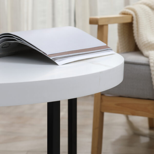 Tavolino da Caffè Rotondo con Piano Effetto Marmo in MDF e Gambe in Metallo, Φ80x45 cm, Bianco