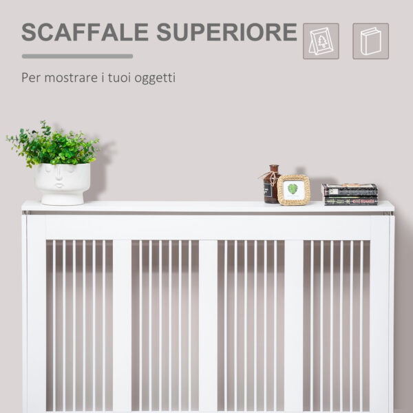 Copritermosifone a Doghe Moderno ed Elegante per la Casa, in MDF e Acciaio, 120x18x84cm, Bianco