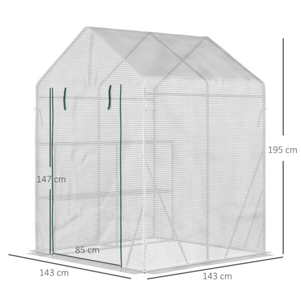 Serra da Giardino per Esterni con 2 Scaffali, Porta Avvolgibile, 143x143x195cm, Bianco