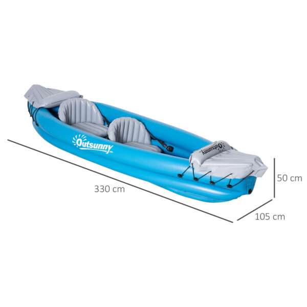 Canoa Gonfiabile 2 Posti, Kayak con 2 Remi in Alluminio, Pompa Gonfiaggio e Kit Riparazione, Azzurro