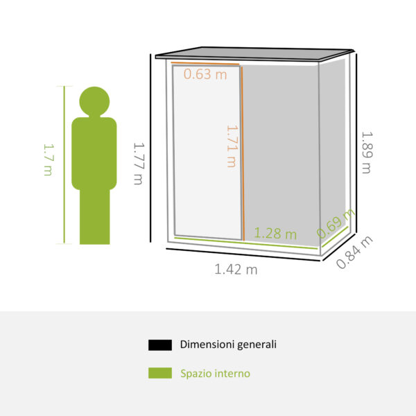 Casetta Porta Attrezzi Capanno in Acciaio Impermeabile 142x84x189cm