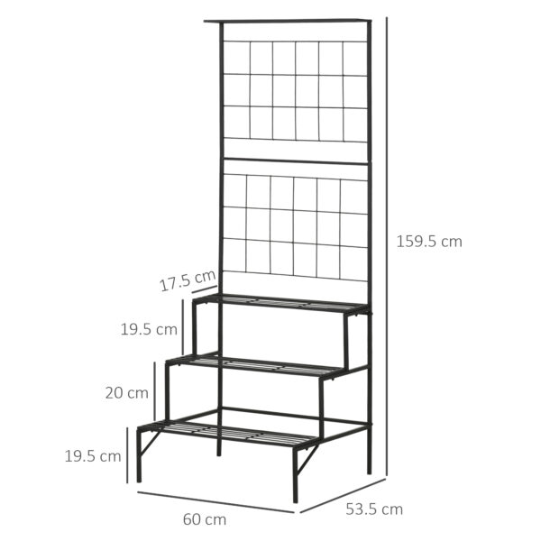 Scaffale Portapiante con 3 Ripiani e Pannello Verticale - Piante Rampicanti, Metallo Nero