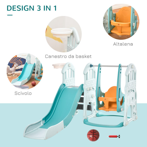 Scivolo per Bambini con Altalena Regolabile e Canestro per Cameretta e Giardino, 149x186x98cm, Blu