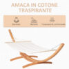 Amaca con Supporto in Legno di Pino e Cotone per Giardino, 392x120x102cm, Bianca, Peso 150kg