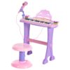 Set Pianola per Bambini con Sgabello e Microfono, 4 Suoni di Strumenti e Registrazione, MP3 e Karaoke, Rosa