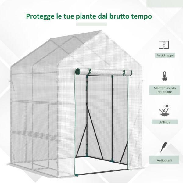 Serra da Giardino per Esterni con 2 Scaffali, Porta Avvolgibile, 143x143x195cm, Bianco